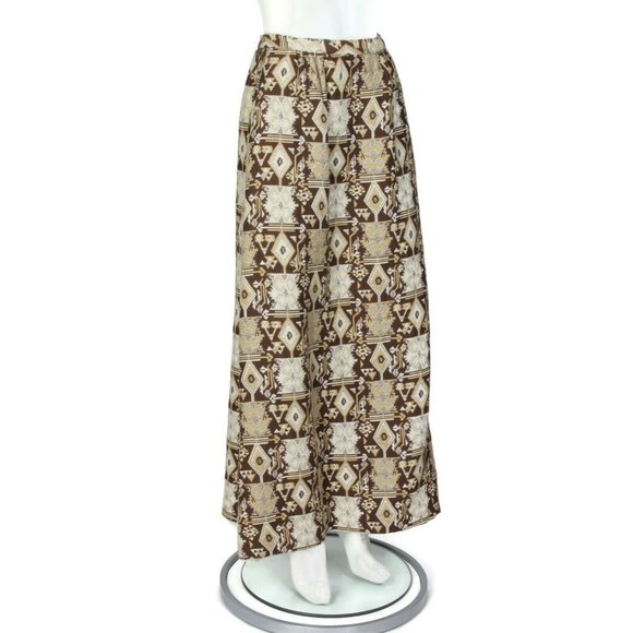 Nelly de Grab Vintage 70s Embroidered Aztec Maxi Skirt Brown Ivory XS/S - 166 - Picture 5 of 5